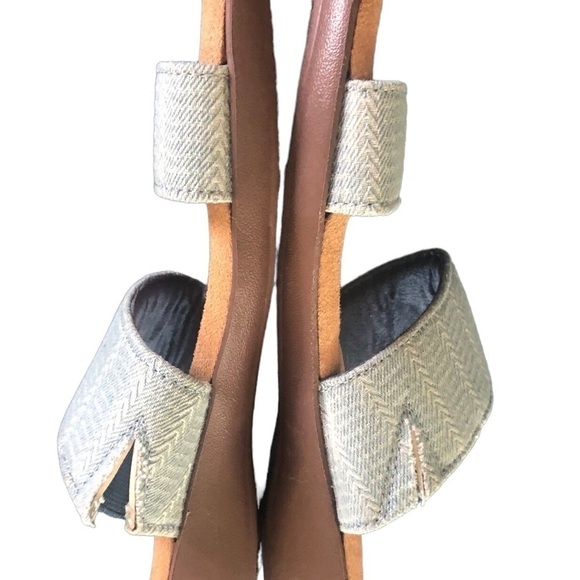 Minnetonka Sabina Slip On Wedge Slide Sandals Shoes 8M Lt Blue Fabric Upper New - Picture 3 of 6